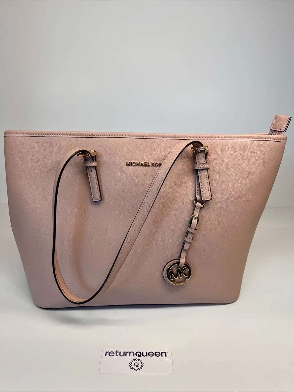 Michael Kors Pink Leather Tote with Gold MK Charm
